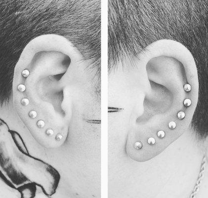 Customer brought their own jewelry.BOTH EARS !! ALL IN ONE SITTING. OUR PIERCERS HAVE A SOFT HAND !!!