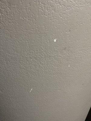 The walls are dirty and peeling.