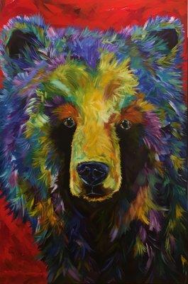 "Wonder Bear" 60" x 40" acrylic painting by Linda Israel at SmithKlein gallery.