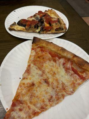 Eggplant Pizza and Cheese Pizza Slice