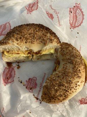 BEC on Toasted Onion Bagel. Tastes more like a roll than a bagel.