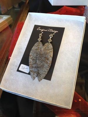 Leaf earrings by Longina. We also have a wide variety of local made jewelry