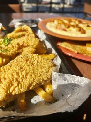 Catfish Snack and shrimp and grits