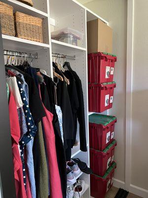 Not many people store their Christmas decorations in their closet but here are mine. This space was measured to fit those bins!