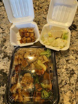 Calamari dinner, Tofu and salad