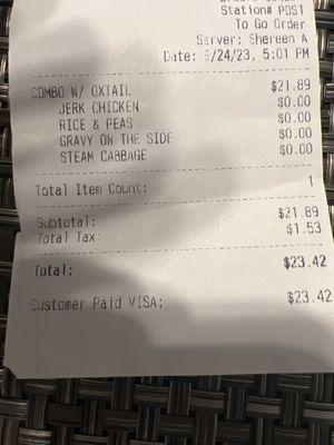 Over priced for wrong food $23.42 for leftovers I didn't order .