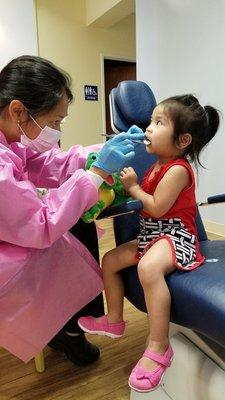 My 2yr old daughter's 1st dental check up. Dr. Reyes did an amazing job!