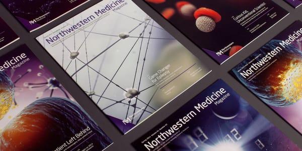 Quarterly magazine design for Northwestern University's Feinberg School of Medicine magazine.