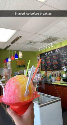 Medium shaved ice with lychee, mango, and guava punch