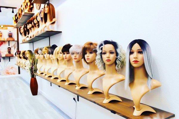 Human hair and synthetic hair wigs