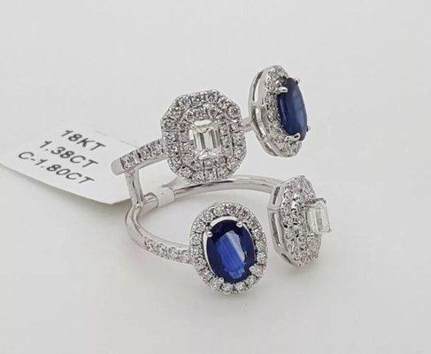 18K WHITE GOLD DIAMOND AND SAPPHIRE RING