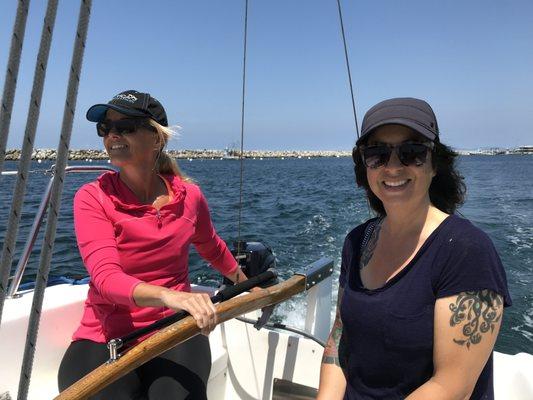 Having a blast learning how to sail with Captain Natasha!!!