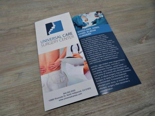 Completely custom brochures made for Universal Care Surgery Center.