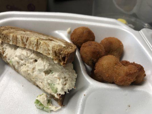 Chicken salad on rye w/ breaded shrooms