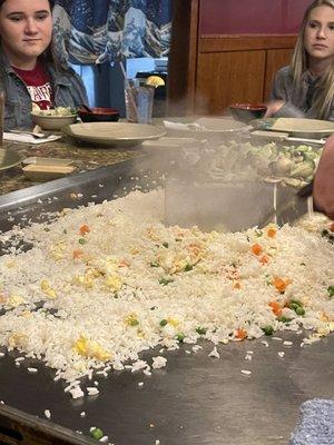 Cooking the rice and vegetables right in front of you