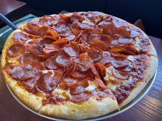 Pepperoni Pizza with extra pepperoni.