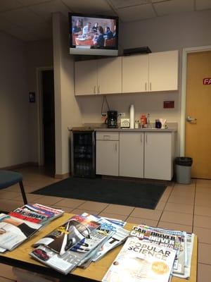 Lobby w/donuts, coffee, and water