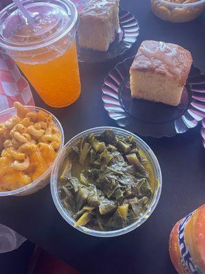 Collard greens, mac and cheese