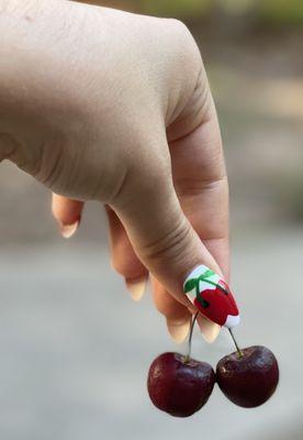 Cherry Nails in French Raspberry & 4 Leaf Clover by DND Gel And Snow White by Gelixir by Nail Tech Nguyen.