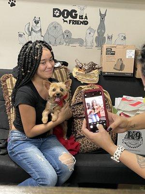 Charlie and the owner Mildred's daughter, Kate.  A picture within a picture ;)  look at that little guys smile :)