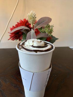 Hot chocolate with peppermint and extra whipped cream