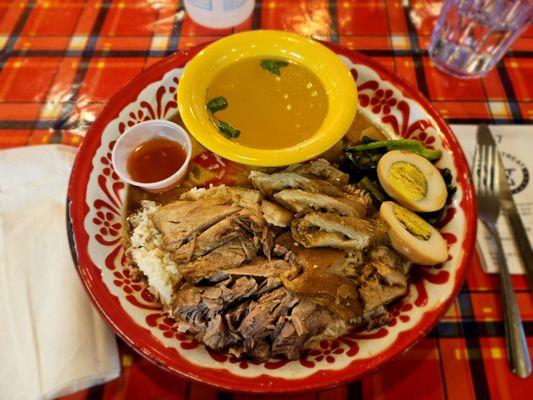 Combination pork hock + intestines over rice