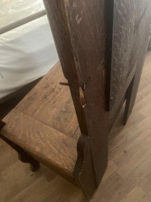 Antique oak hall tree with arm broken off