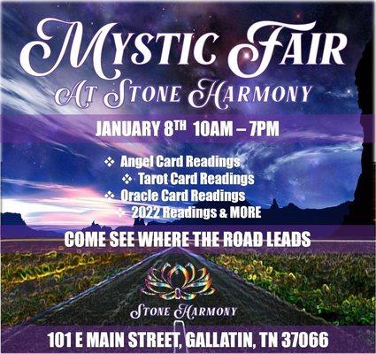 Join us for a special day of Readings, Revelations, and Renewal on Saturday, January 8th from 10am to 7pm at Stone Harmony.