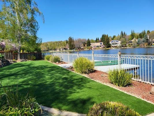 Unique yard turf install on a waterfront property.