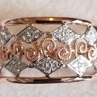 Rose gold and diamond cigar band ring