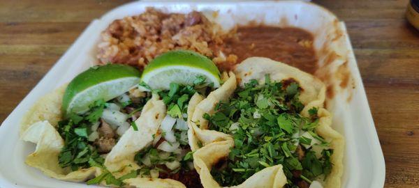 Three taco combo with asada, lengua and birria