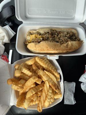 Chicken Cheese steak and fries.