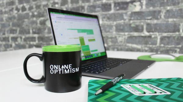 Caffeinated and ready to work for you at Online Optimism on your websites or marketing!