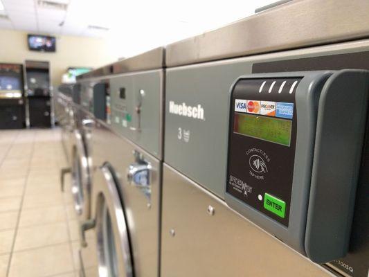 All washers, dryers and vending machines now take credit cards as well as Apple Pay and Android Pay.