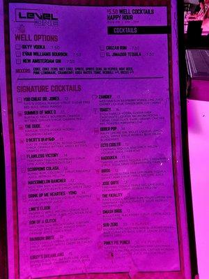 Cocktail menu