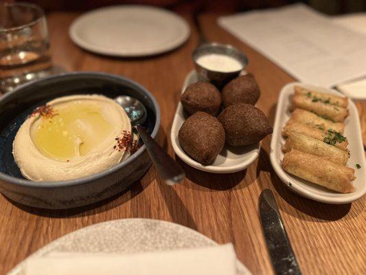 Hommus  Rkaykat bil Jibneh Beef Fried Kibbeh