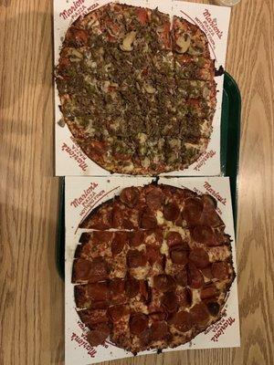 Marion 's Deluxe Pizza and Pepperoni Pizza