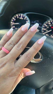 Nails did - ombré white and pink, coffin shape. $60