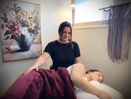 Prenatal massage, by owner, Anna. 
Clinic offers Swedish massage, myofascial release, somatic trauma release, trigger point therapy.