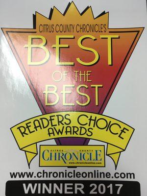 We have been voted Best of the Best 21 years in a row! This is our most recent, 2017 award!