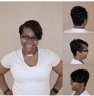 Relaxer, haircut, wrap and style