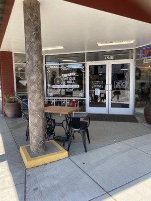 Front entrance with a refurbished table that was previously a singer brand sewing table