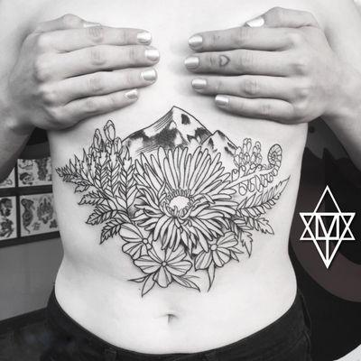 Landscape underboob tattoo by Momma Tomma