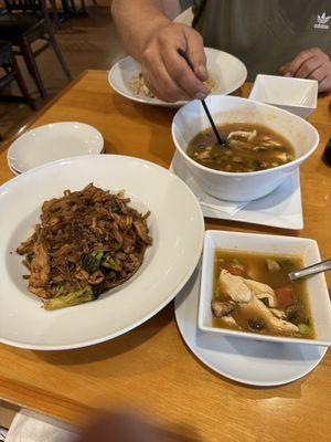 Pad C ewe, chicken fried rice and Tom yum soup