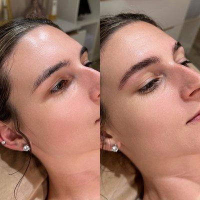 Brow lamination to tame and lift unruly hairs.