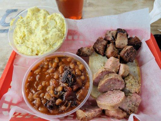 Gas station BBQ, why not! Sausage, burnt ends, potato salad, beans. All pretty good.