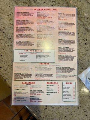 New menu (back side)