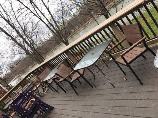 Outdoor seating along the canal