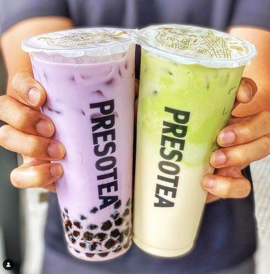 Taro Milk Tea with Boba and Matcha Milk Tea