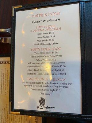 Happy hour menu